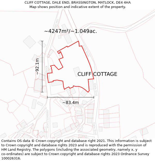 CLIFF COTTAGE, DALE END, BRASSINGTON, MATLOCK, DE4 4HA: Plot and title map