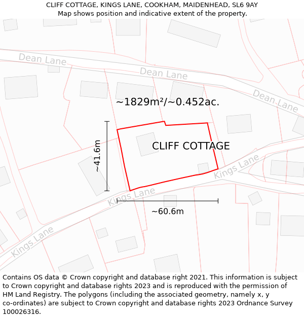 CLIFF COTTAGE, KINGS LANE, COOKHAM, MAIDENHEAD, SL6 9AY: Plot and title map