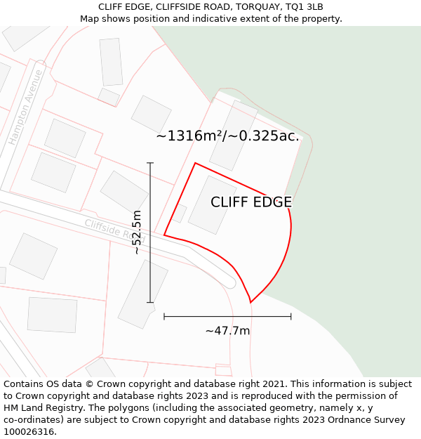 CLIFF EDGE, CLIFFSIDE ROAD, TORQUAY, TQ1 3LB: Plot and title map