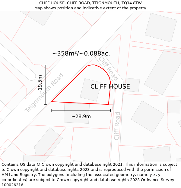 CLIFF HOUSE, CLIFF ROAD, TEIGNMOUTH, TQ14 8TW: Plot and title map