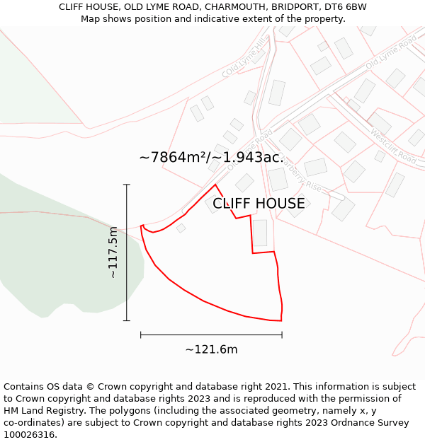 CLIFF HOUSE, OLD LYME ROAD, CHARMOUTH, BRIDPORT, DT6 6BW: Plot and title map