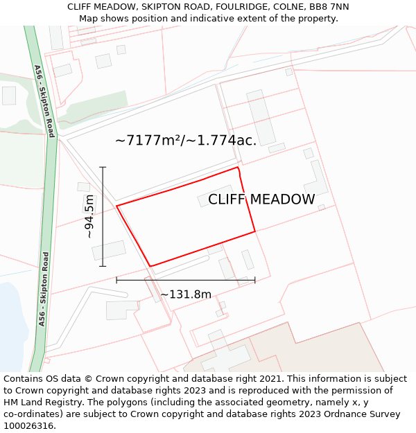 CLIFF MEADOW, SKIPTON ROAD, FOULRIDGE, COLNE, BB8 7NN: Plot and title map