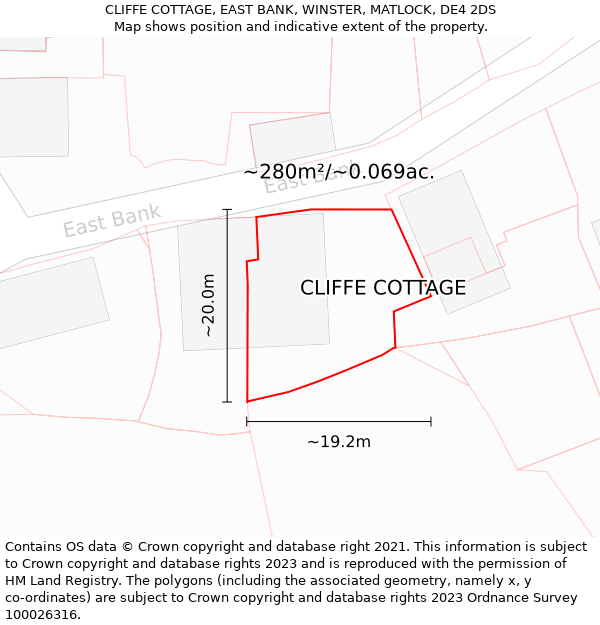 CLIFFE COTTAGE, EAST BANK, WINSTER, MATLOCK, DE4 2DS: Plot and title map