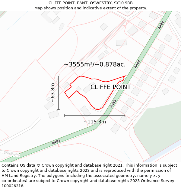 CLIFFE POINT, PANT, OSWESTRY, SY10 9RB: Plot and title map