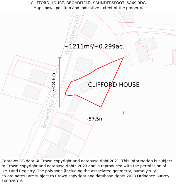 CLIFFORD HOUSE, BROADFIELD, SAUNDERSFOOT, SA69 9DG: Plot and title map