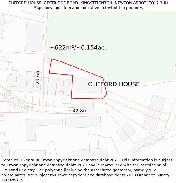 CLIFFORD HOUSE, GESTRIDGE ROAD, KINGSTEIGNTON, NEWTON ABBOT, TQ12 3HH: Plot and title map