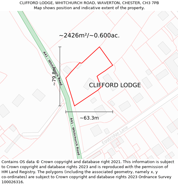 CLIFFORD LODGE, WHITCHURCH ROAD, WAVERTON, CHESTER, CH3 7PB: Plot and title map