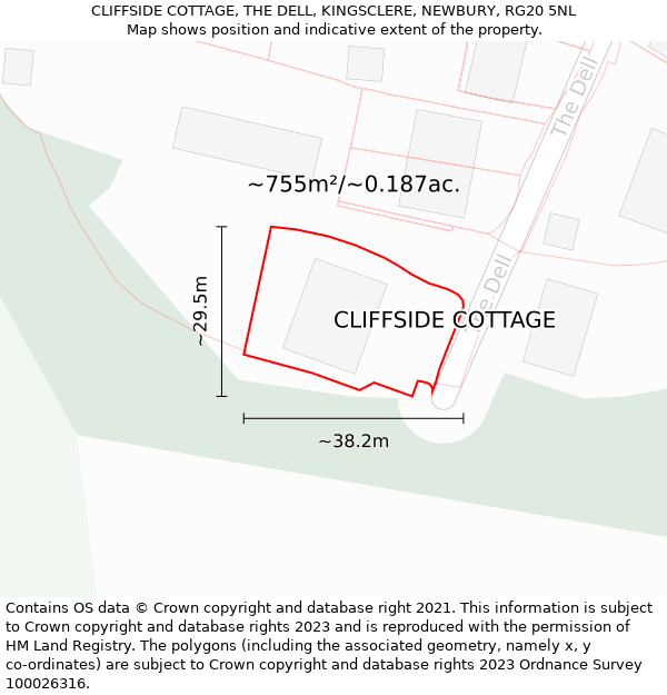 CLIFFSIDE COTTAGE, THE DELL, KINGSCLERE, NEWBURY, RG20 5NL: Plot and title map