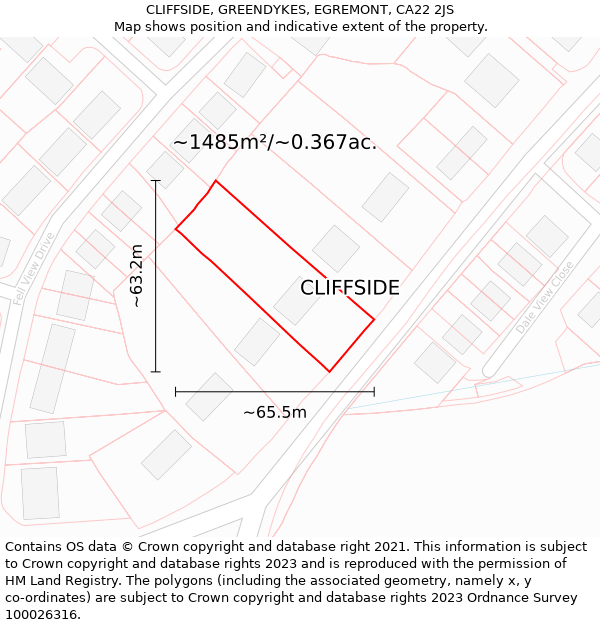 CLIFFSIDE, GREENDYKES, EGREMONT, CA22 2JS: Plot and title map