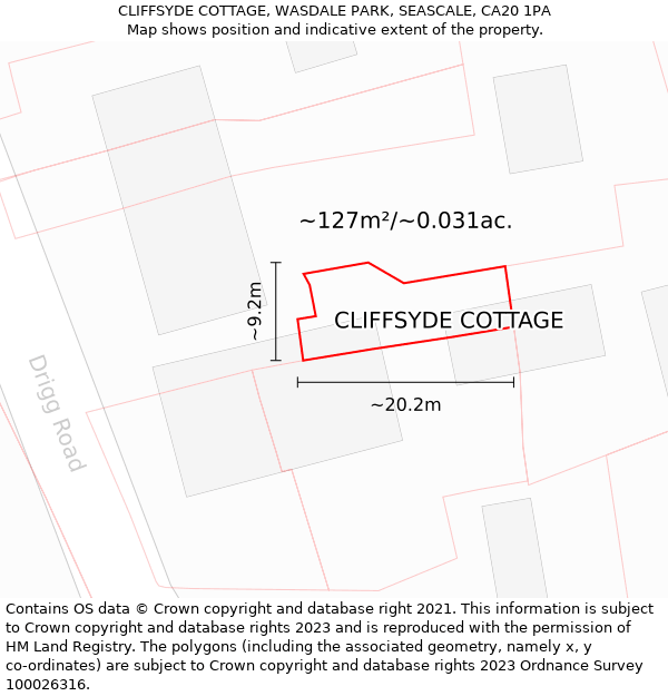 CLIFFSYDE COTTAGE, WASDALE PARK, SEASCALE, CA20 1PA: Plot and title map
