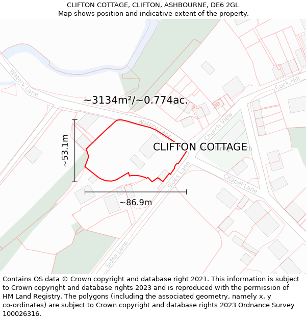 CLIFTON COTTAGE, CLIFTON, ASHBOURNE, DE6 2GL: Plot and title map