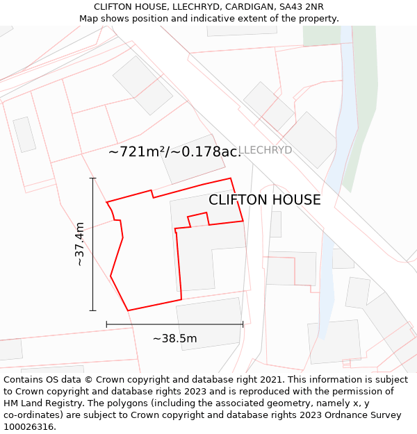 CLIFTON HOUSE, LLECHRYD, CARDIGAN, SA43 2NR: Plot and title map