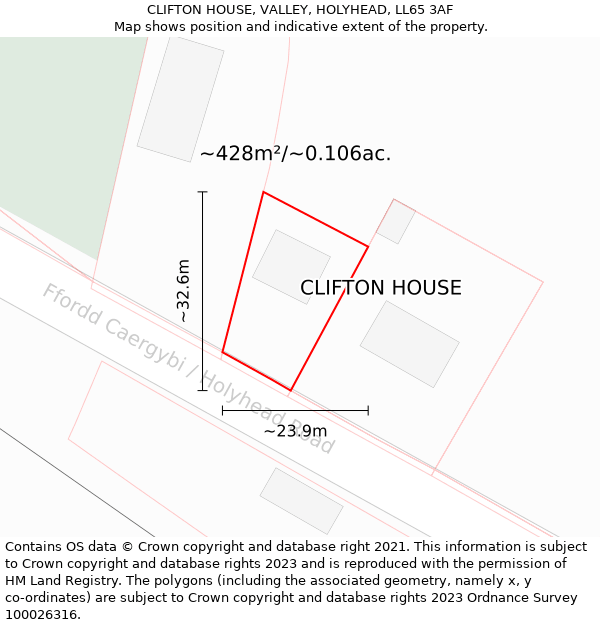 CLIFTON HOUSE, VALLEY, HOLYHEAD, LL65 3AF: Plot and title map