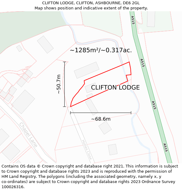 CLIFTON LODGE, CLIFTON, ASHBOURNE, DE6 2GL: Plot and title map