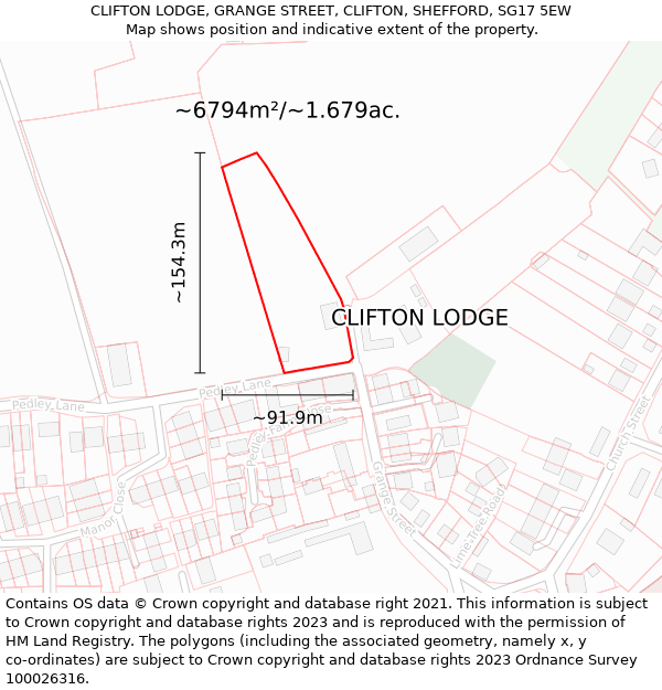 CLIFTON LODGE, GRANGE STREET, CLIFTON, SHEFFORD, SG17 5EW: Plot and title map