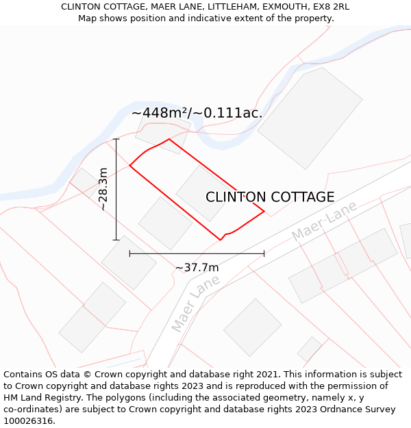 CLINTON COTTAGE, MAER LANE, LITTLEHAM, EXMOUTH, EX8 2RL: Plot and title map