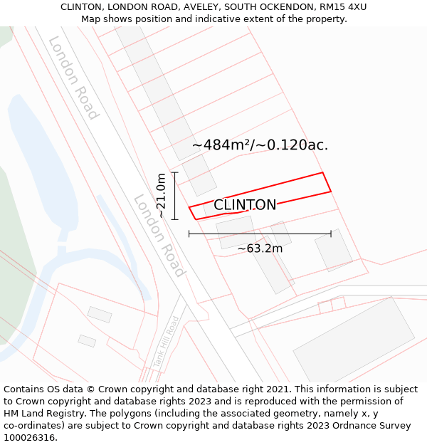 CLINTON, LONDON ROAD, AVELEY, SOUTH OCKENDON, RM15 4XU: Plot and title map
