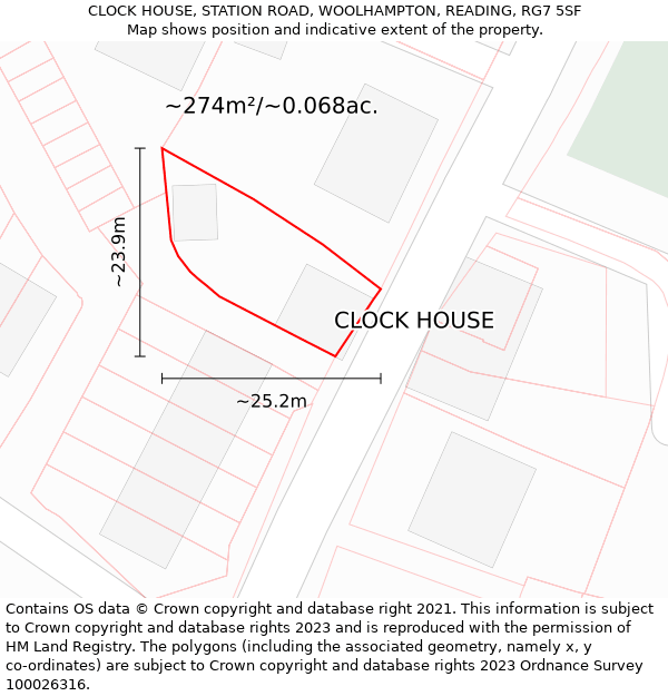 CLOCK HOUSE, STATION ROAD, WOOLHAMPTON, READING, RG7 5SF: Plot and title map