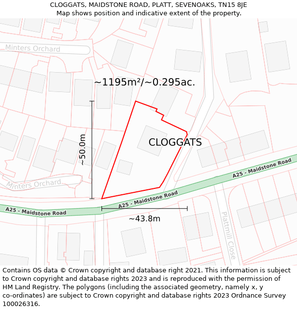 CLOGGATS, MAIDSTONE ROAD, PLATT, SEVENOAKS, TN15 8JE: Plot and title map