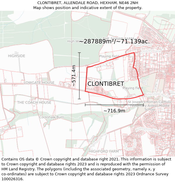 CLONTIBRET, ALLENDALE ROAD, HEXHAM, NE46 2NH: Plot and title map