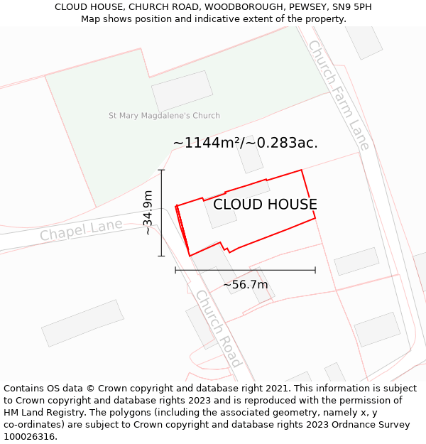 CLOUD HOUSE, CHURCH ROAD, WOODBOROUGH, PEWSEY, SN9 5PH: Plot and title map