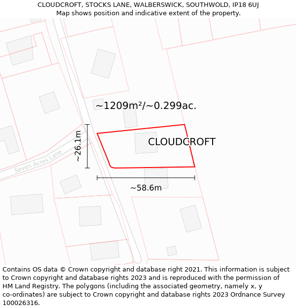 CLOUDCROFT, STOCKS LANE, WALBERSWICK, SOUTHWOLD, IP18 6UJ: Plot and title map