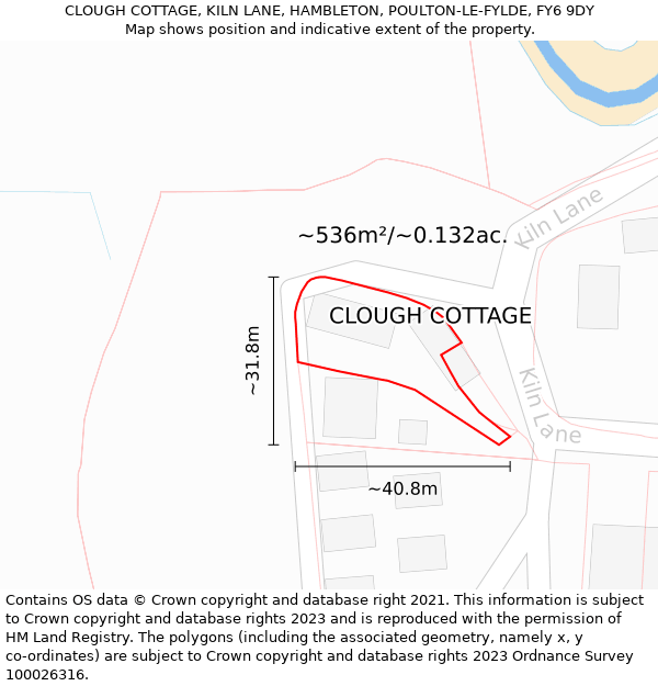 CLOUGH COTTAGE, KILN LANE, HAMBLETON, POULTON-LE-FYLDE, FY6 9DY: Plot and title map