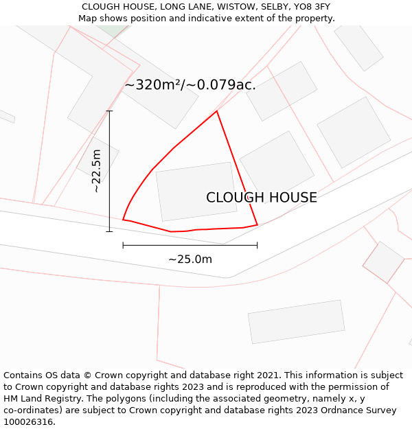 CLOUGH HOUSE, LONG LANE, WISTOW, SELBY, YO8 3FY: Plot and title map