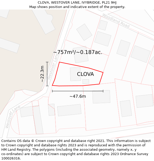 CLOVA, WESTOVER LANE, IVYBRIDGE, PL21 9HJ: Plot and title map