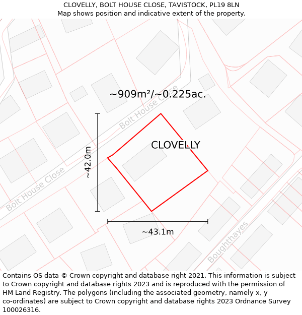 CLOVELLY, BOLT HOUSE CLOSE, TAVISTOCK, PL19 8LN: Plot and title map