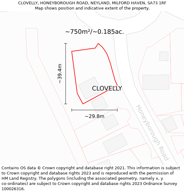 CLOVELLY, HONEYBOROUGH ROAD, NEYLAND, MILFORD HAVEN, SA73 1RF: Plot and title map