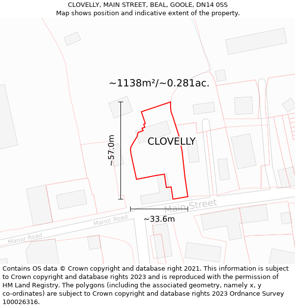 CLOVELLY, MAIN STREET, BEAL, GOOLE, DN14 0SS: Plot and title map