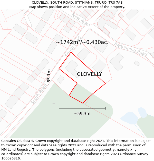 CLOVELLY, SOUTH ROAD, STITHIANS, TRURO, TR3 7AB: Plot and title map