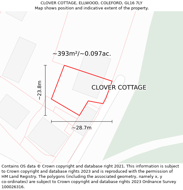 CLOVER COTTAGE, ELLWOOD, COLEFORD, GL16 7LY: Plot and title map