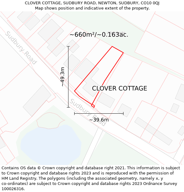 CLOVER COTTAGE, SUDBURY ROAD, NEWTON, SUDBURY, CO10 0QJ: Plot and title map