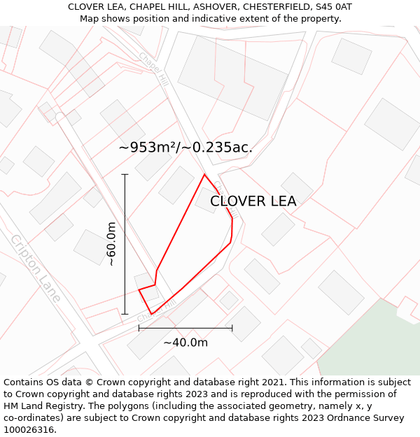 CLOVER LEA, CHAPEL HILL, ASHOVER, CHESTERFIELD, S45 0AT: Plot and title map