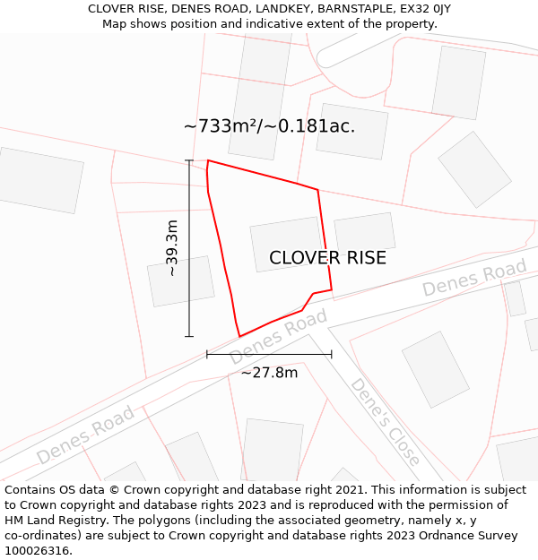 CLOVER RISE, DENES ROAD, LANDKEY, BARNSTAPLE, EX32 0JY: Plot and title map