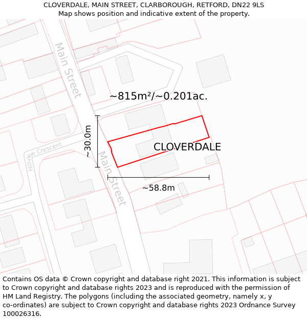 CLOVERDALE, MAIN STREET, CLARBOROUGH, RETFORD, DN22 9LS: Plot and title map
