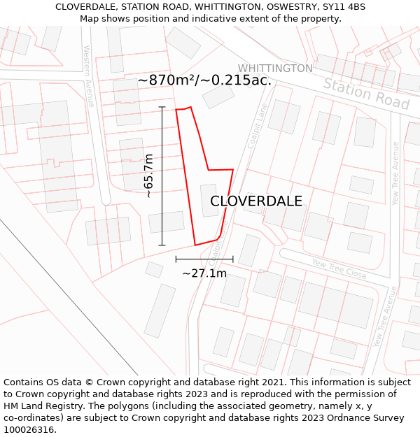 CLOVERDALE, STATION ROAD, WHITTINGTON, OSWESTRY, SY11 4BS: Plot and title map