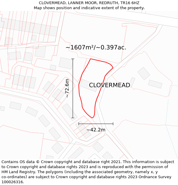 CLOVERMEAD, LANNER MOOR, REDRUTH, TR16 6HZ: Plot and title map