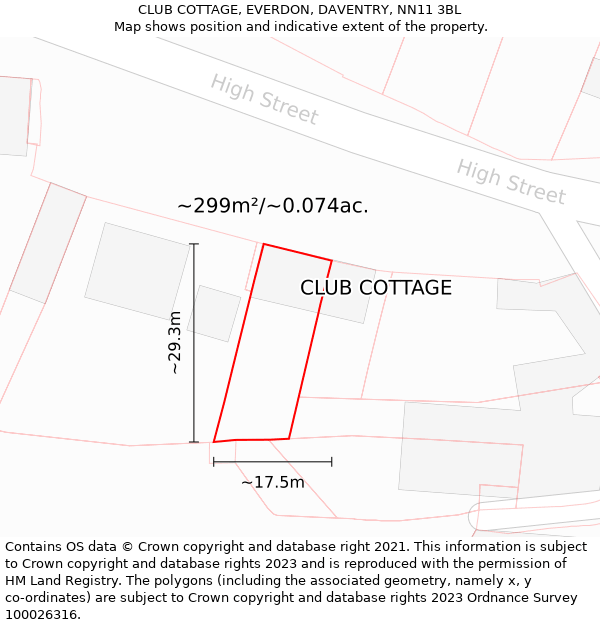 CLUB COTTAGE, EVERDON, DAVENTRY, NN11 3BL: Plot and title map