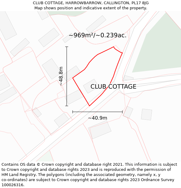 CLUB COTTAGE, HARROWBARROW, CALLINGTON, PL17 8JG: Plot and title map