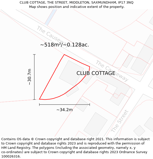 CLUB COTTAGE, THE STREET, MIDDLETON, SAXMUNDHAM, IP17 3NQ: Plot and title map