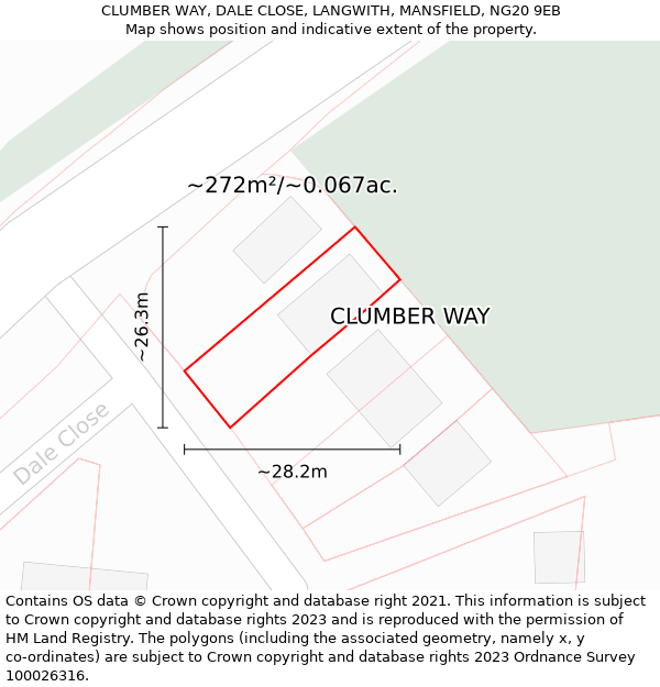 CLUMBER WAY, DALE CLOSE, LANGWITH, MANSFIELD, NG20 9EB: Plot and title map