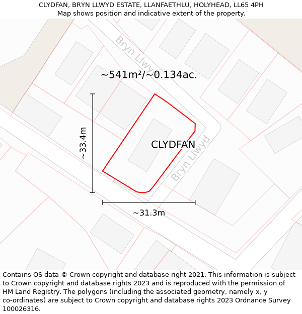 CLYDFAN, BRYN LLWYD ESTATE, LLANFAETHLU, HOLYHEAD, LL65 4PH: Plot and title map