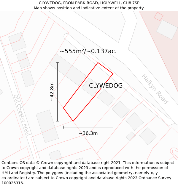 CLYWEDOG, FRON PARK ROAD, HOLYWELL, CH8 7SP: Plot and title map