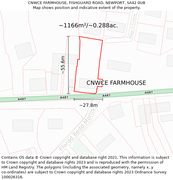 CNWCE FARMHOUSE, FISHGUARD ROAD, NEWPORT, SA42 0UB: Plot and title map