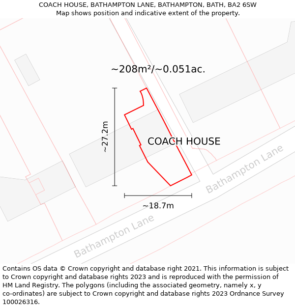 COACH HOUSE, BATHAMPTON LANE, BATHAMPTON, BATH, BA2 6SW: Plot and title map