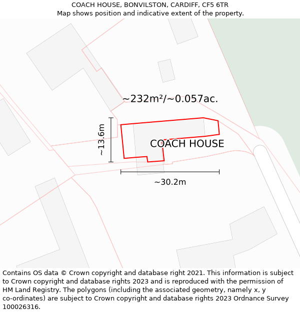 COACH HOUSE, BONVILSTON, CARDIFF, CF5 6TR: Plot and title map