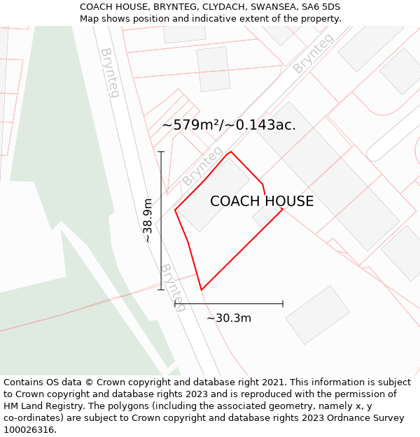 COACH HOUSE, BRYNTEG, CLYDACH, SWANSEA, SA6 5DS: Plot and title map